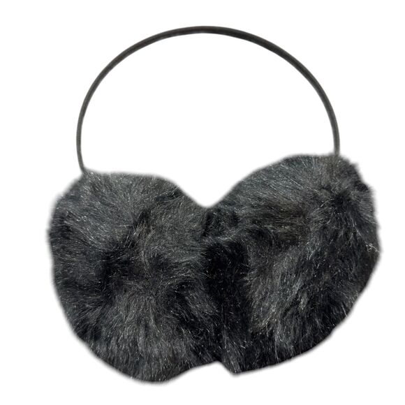 Girls Winter Warm Adjustable Knitted Faux Fur Plush Earmuffs Ear Warmers - Black - Picture 1 of 3